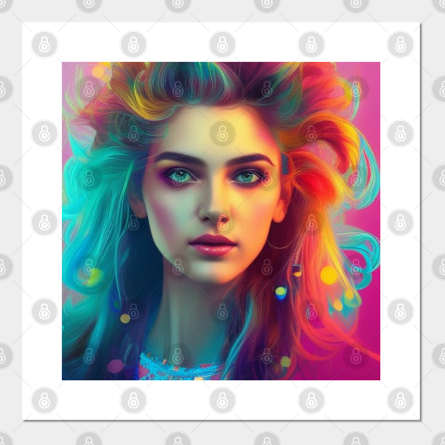 Colorful Bright 80s Girl 80s Retro Posters and Art Prints TeePublic
